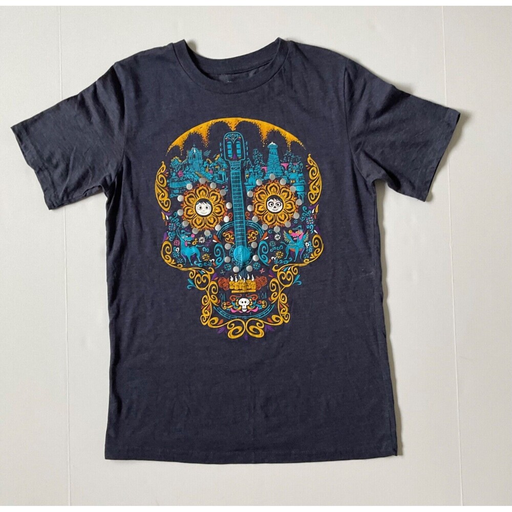 Disney Coco Shirt Youth‎ XL Blue Short Sleeve Solid Day of the Day Sugar Skull